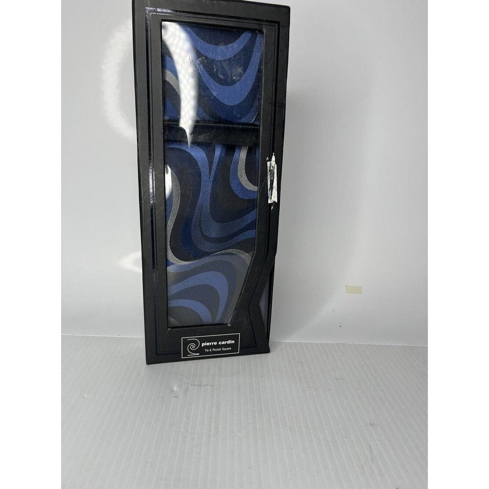 Pierre Cardin Tie and Pocket Square Set Blue Swirl Brand New Box is Worn